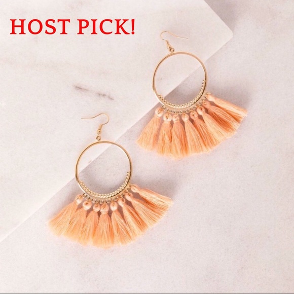 Jewelry - 24 HR SALE 💕 Peach Bohemian Tassel Hoop Earrings.